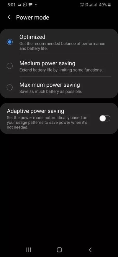 power-mode-and-adaptive-power-saving_40dd5eab97016030a3870d712fd9ef0f أفضل 9 طرق لإصلاح استنزاف بطارية Samsung One UI