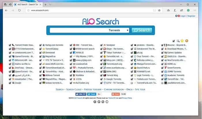 AIO-Search أفضل 20 محرك بحث لـ Torrent لا يزال يعمل عام 2021