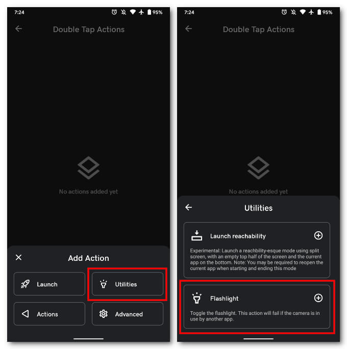 Add-Double-Tap-Flashlight-Action كيفية تشغيل المصباح بنقرة مزدوجة على الجزء الخلفي من جهاز Android