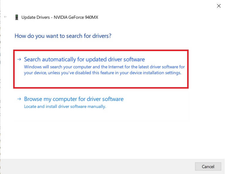 Choose-the-‘Search-automatically-for-updated-driver-software-option إصلاح مشكلات الطابعة الشائعة في نظام التشغيل Windows 10