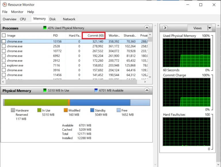 Click-on-Commit-KB-to-sort-applications-768x580-1 كيفية تحرير مساحة ذاكرة الوصول العشوائي المنخفضة على Windows 10؟