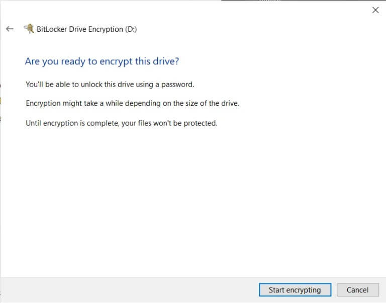 Click-on-Start-encrypting-768x602-1 كيفية تمكين وإعداد تشفير BitLocker على نظام التشغيل Windows 10