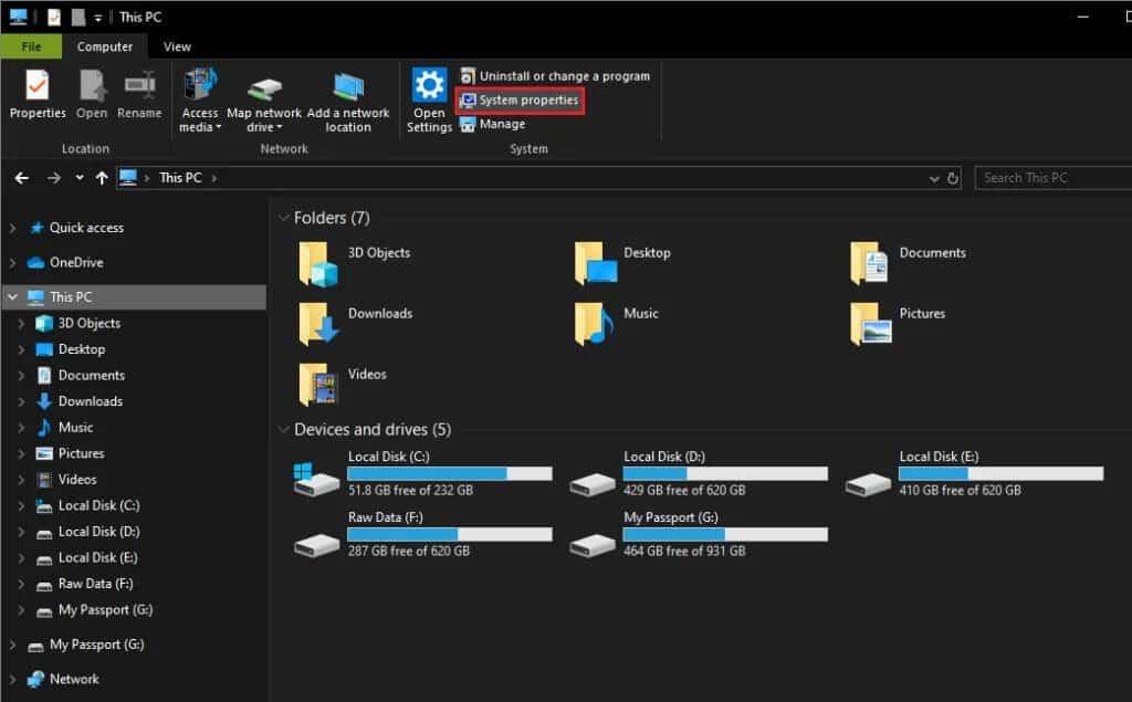 Click-on-System-Properties-present-on-the-ribbon-1024x635-1 كيفية تمكين وإعداد تشفير BitLocker على نظام التشغيل Windows 10