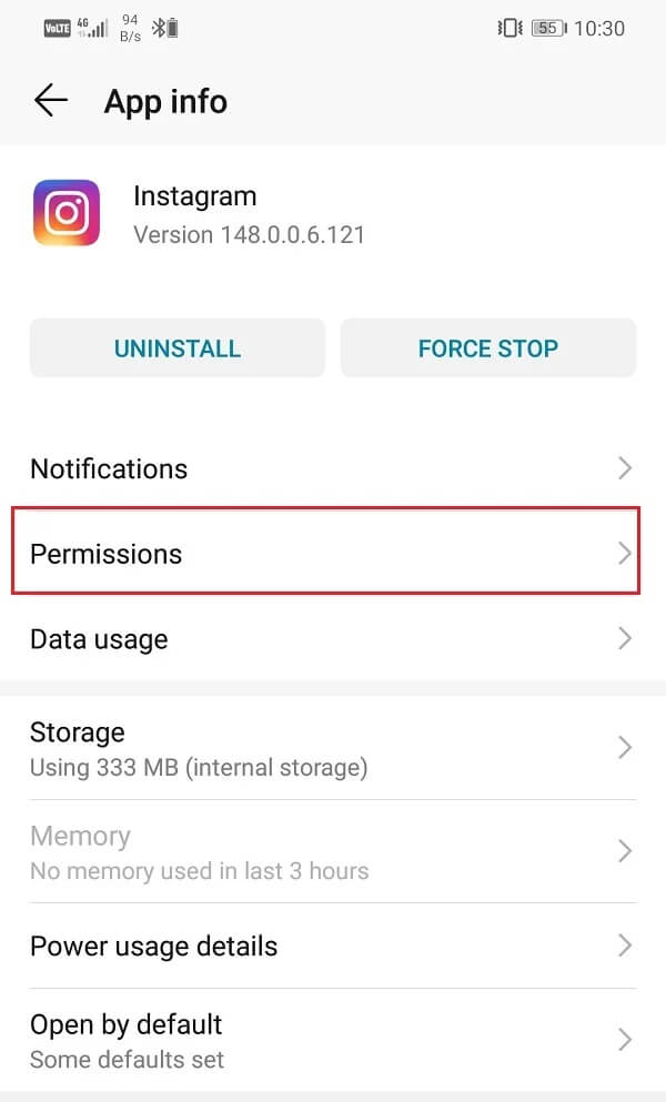 Click-on-the-Permissions-option-1 9 طرق لإصلاح عدم عمل Instagram على شبكة Wi-Fi