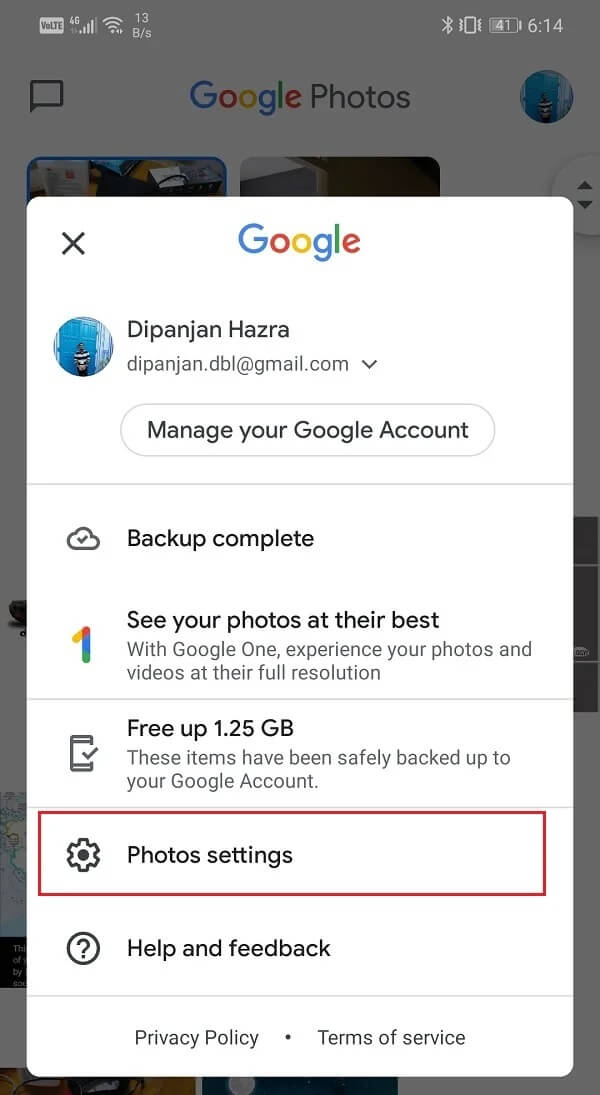 Click-on-the-Photos-Settings-option إصلاح عدم تحميل صور Google Photos على Android