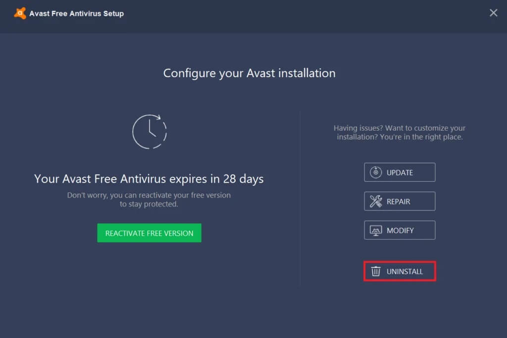 Click-on-uninstall-button-at-the-bottom-of-the-window-1024x683-1 5 طرق لإلغاء تثبيت Avast Antivirus تمامًا في Windows 10