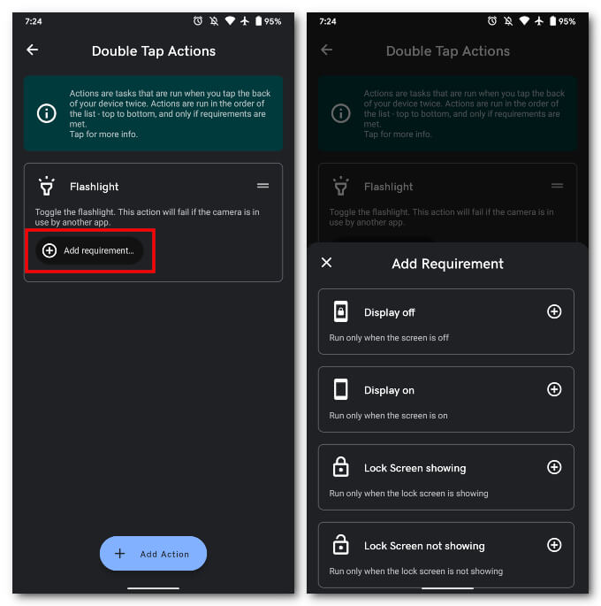 Configure-Flashlight-Action كيفية تشغيل المصباح بنقرة مزدوجة على الجزء الخلفي من جهاز Android