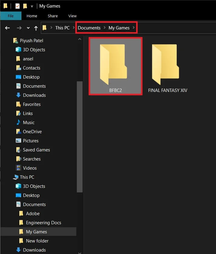 Double-click-on-the-BFBC2-folder-to-open-it-located-in-‘My-Games-sub-folder إصلاح خطأ شاشة الموت الحمراء (RSOD) على نظام التشغيل Windows 10
