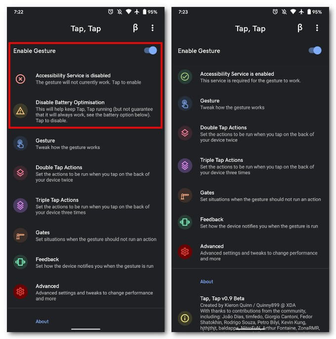 Enable-Tap-Tap-Android-app كيفية تشغيل المصباح بنقرة مزدوجة على الجزء الخلفي من جهاز Android