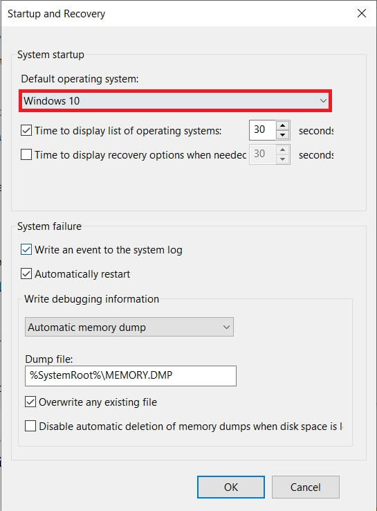 Ensure-the-Default-operating-system-is-set-as-Windows-10 5 طرق لإلغاء تثبيت Avast Antivirus تمامًا في Windows 10