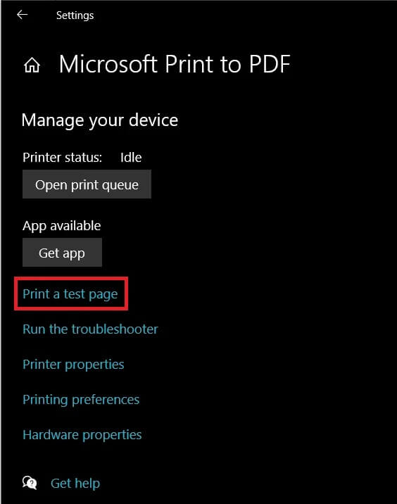 Finally-click-on-the-Print-a-test-page-option إصلاح مشكلات الطابعة الشائعة في نظام التشغيل Windows 10