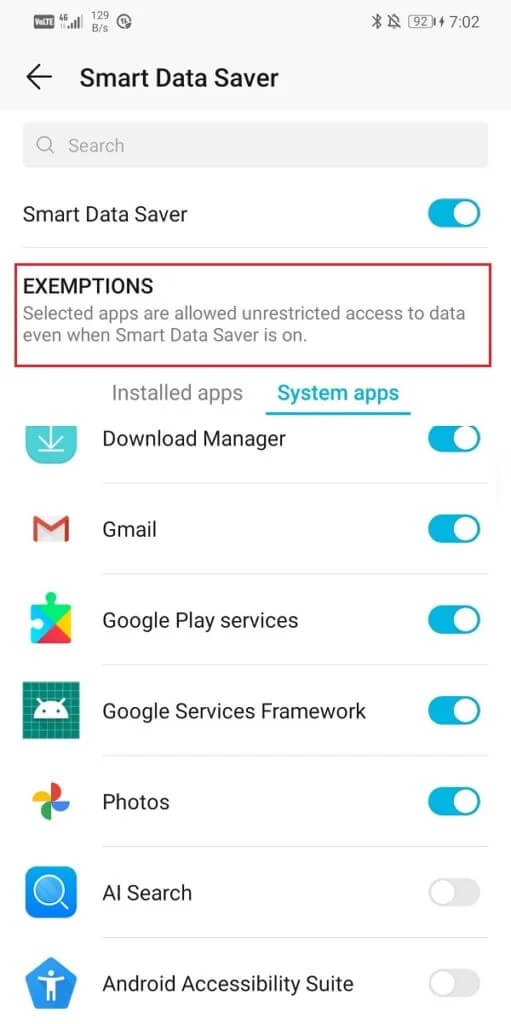 Head-over-to-the-Exemptions-section-and-select-System-apps-511x1024-1 كيفية إصلاح مشكلة Google Photos تعرض صورًا فارغة