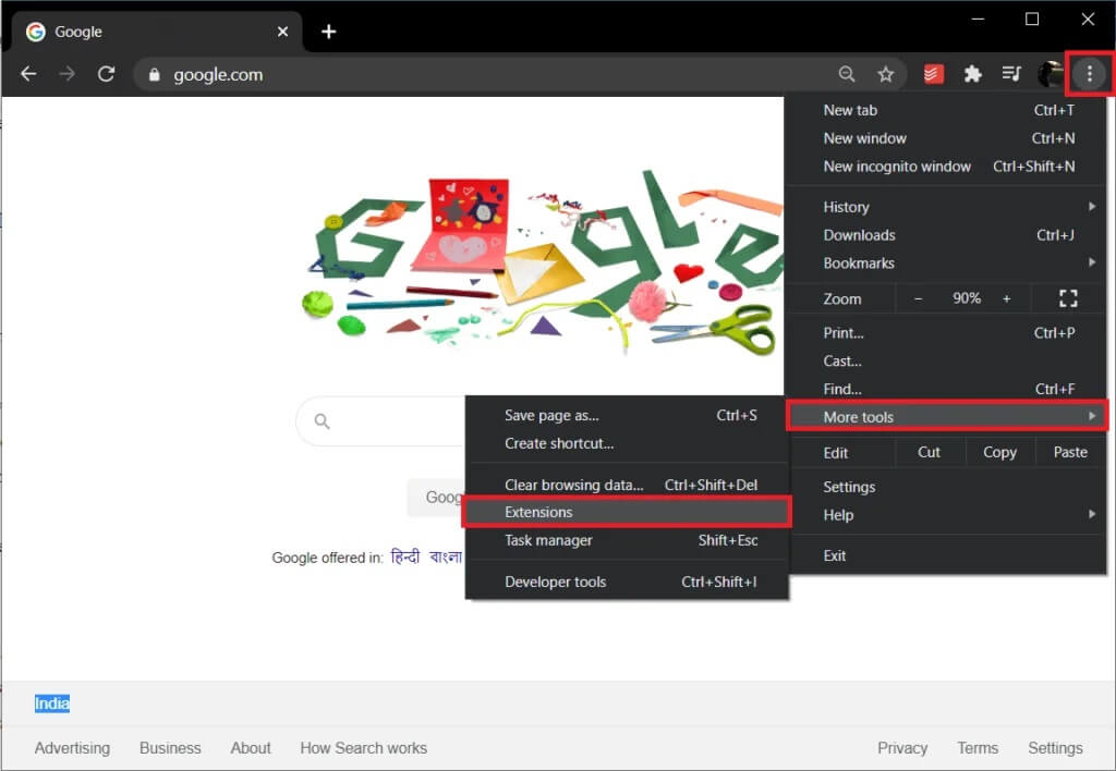 Hover-your-mouse-over-More-Tools.-Click-on-Extensions-1024x708-1 كيفية تحرير مساحة ذاكرة الوصول العشوائي المنخفضة على Windows 10؟