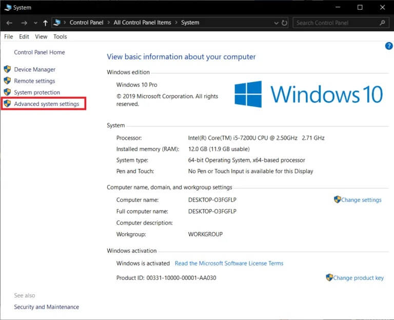 In-the-following-window-click-on-Advanced-System-Settings-768x623-1 كيفية تحرير مساحة ذاكرة الوصول العشوائي المنخفضة على Windows 10؟