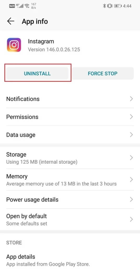 Now-click-on-the-Uninstall-button-535x1024-1 إصلاح خطأ لا يمكن تحديث تغذية آخر المنشورات لـ Instagram على Android