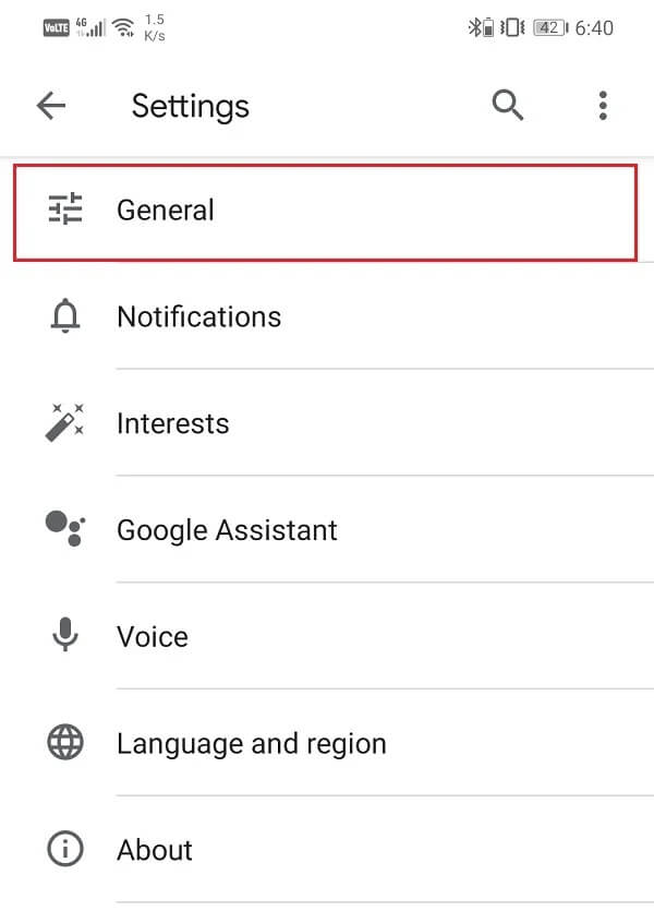 Now-go-to-the-General-tab كيفية تمكين أو تعطيل Google Feed على Android