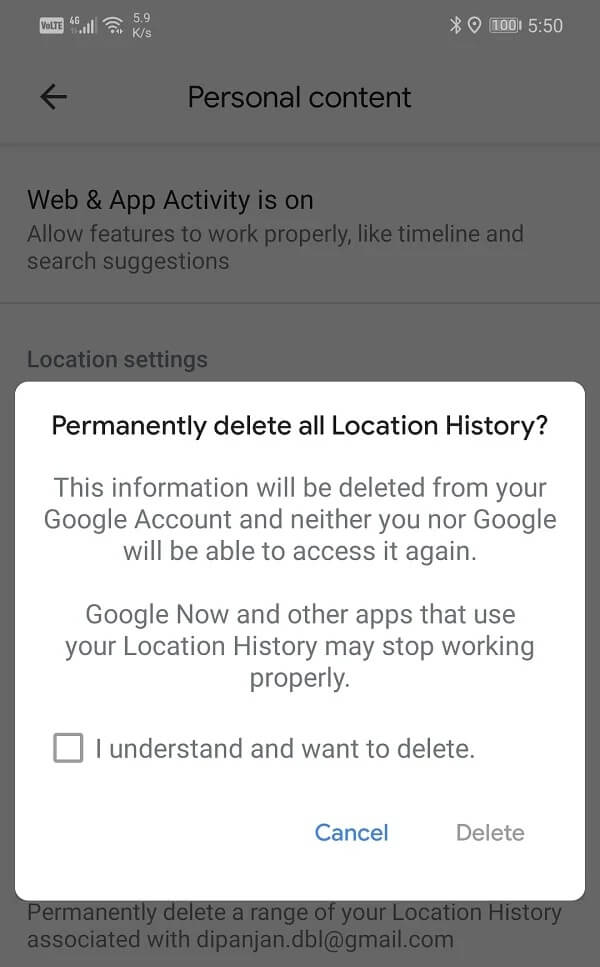 Now-select-the-checkbox-and-tap-on-the-Delete-option كيفية عرض سجل المواقع في Google Maps