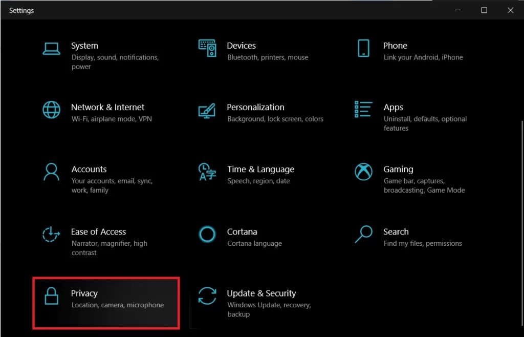 Open-up-Windows-Settings-and-click-on-Privacy-1024x658-1 كيفية تحرير مساحة ذاكرة الوصول العشوائي المنخفضة على Windows 10؟