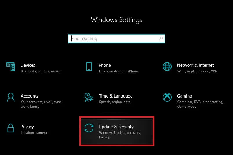 Press-Windows-Key-I-to-open-Settings-then-click-on-Update-Security إصلاح مشكلات الطابعة الشائعة في نظام التشغيل Windows 10