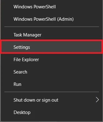 Right-click-on-the-start-button-and-select-Settings كيفية تحرير مساحة ذاكرة الوصول العشوائي المنخفضة على Windows 10؟