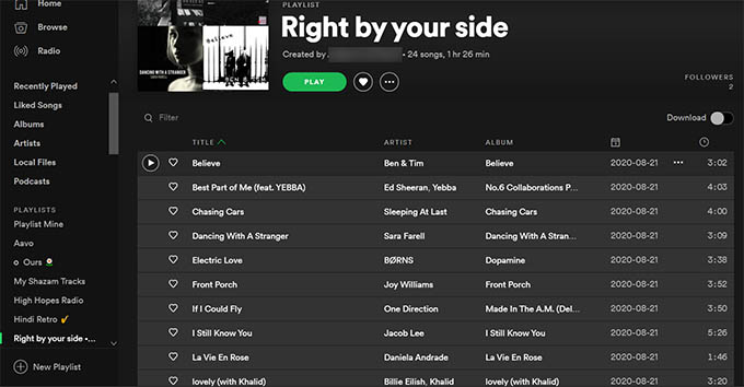 Select-All-Songs-in-Playlist-Spotify كيفية تكرار قائمة تشغيل شخص آخر على Spotify
