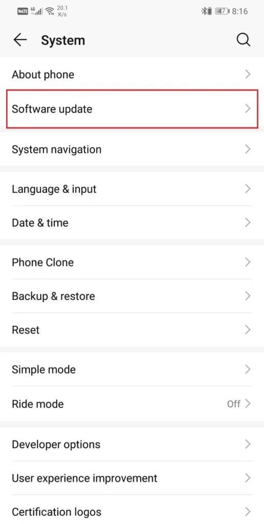 Select-the-Software-update-option-516x1024-2 كيفية إصلاح عدم عمل التدوير التلقائي على Android