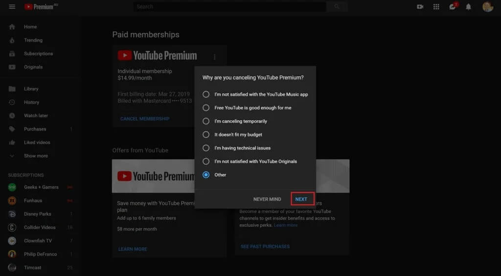 Select-the-reason-for-Cancelling-1024x565-1 طريقتان لإلغاء اشتراك YouTube Premium