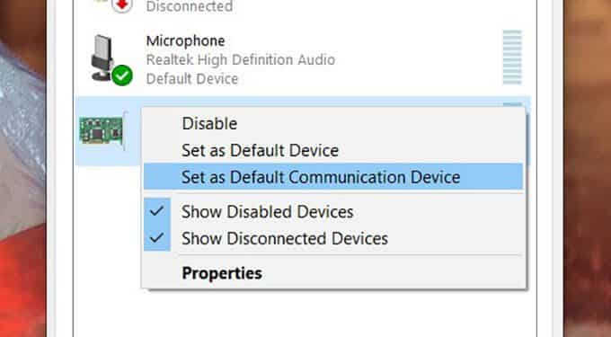 Set-Default-Communication-Device-on-Windows-10 كيفية إصلاح عدم عمل الميكروفون على Zoom و Google Meet