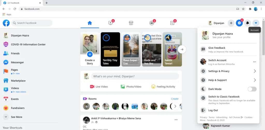 Tap-on-the-Account-menu-and-select-the-Account-Settings-1024x503-1 إصلاح صفحة Facebook الرئيسية لا يتم تحميلها بشكل صحيح