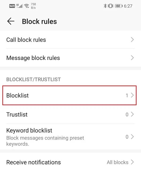 Tap-on-the-Blocklist-option كيفية إلغاء حظر رقم هاتف على Android