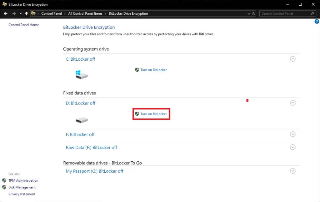 To-enable-Bitlocker-to-click-on-the-Turn-on-Bitlocker-hyperlink-1024x646-1 كيفية تمكين وإعداد تشفير BitLocker على نظام التشغيل Windows 10
