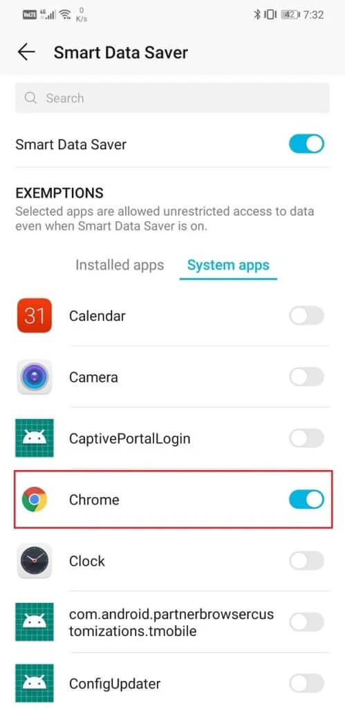 Toggle-switch-next-to-Chrome-is-ON-499x1024-1 كيفية زيادة سرعة الإنترنت على هاتف Android الخاص بك