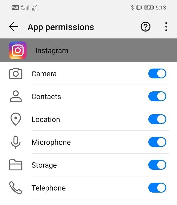 Toggle-switch-next-to-all-the-permissions-is-turned-on 9 طرق لإصلاح عدم عمل Instagram على شبكة Wi-Fi