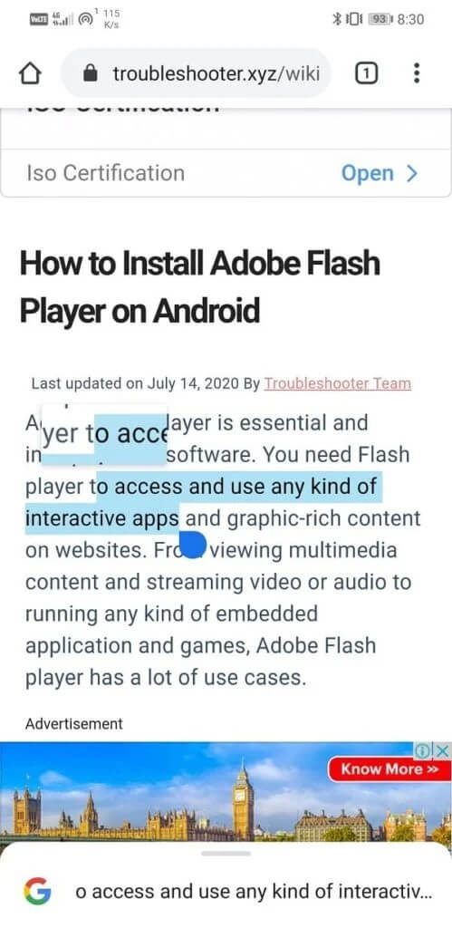 Two-highlight-handles-appear-499x1024-1 كيفية استخدام النسخ واللصق على Android