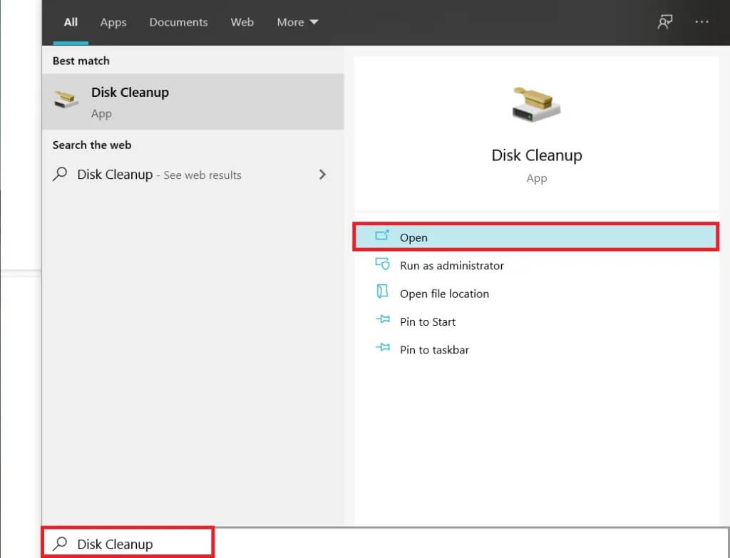 Type-Disk-Cleanup-in-the-search-bar-and-press-enter-1024x783-1 كيفية تحرير مساحة ذاكرة الوصول العشوائي المنخفضة على Windows 10؟