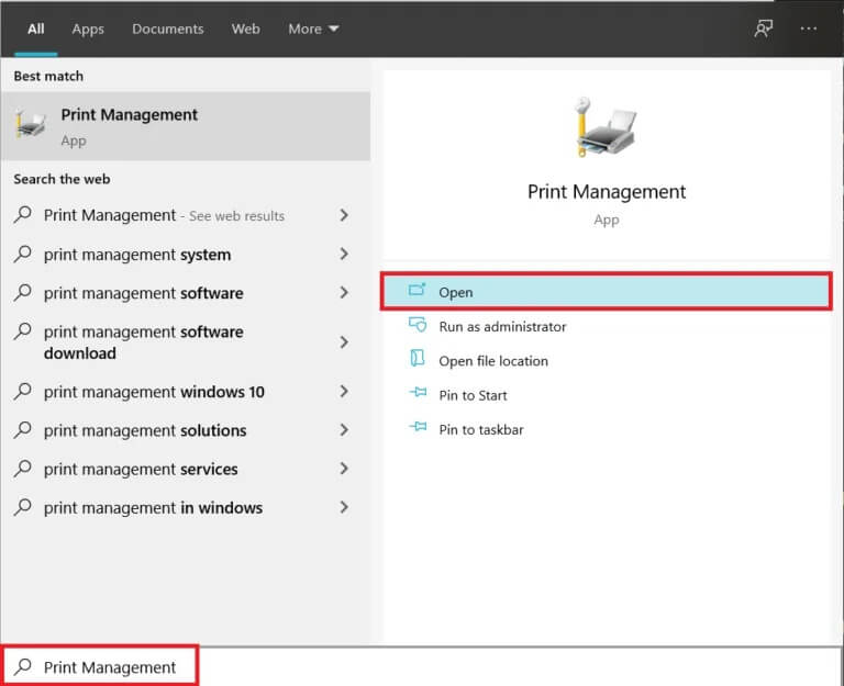 Type-Print-Management-in-the-Windows-search-bar-and-press-enter-to-open-the-application-768x625-1 إصلاح مشكلات الطابعة الشائعة في نظام التشغيل Windows 10