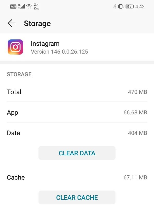 Under-Instagram-app-see-the-options-to-clear-data-and-clear-cache-1 9 طرق لإصلاح عدم عمل Instagram على شبكة Wi-Fi