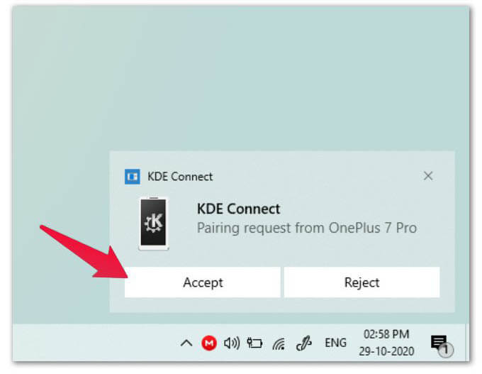 Accept-KDE-Connect-Accept-Pairingjpg كيفية نسخ النص والرموز التعبيرية وعنوان URL من Android إلى جهاز الكمبيوتر
