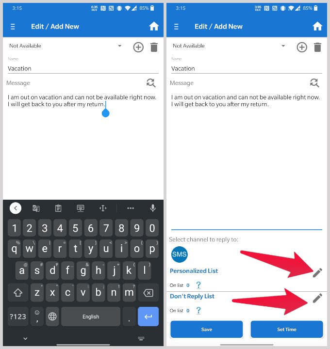 Auto-Reply-edit-message كيفية تعيين رسالة نصية للرد التلقائي في الإجازة على Android