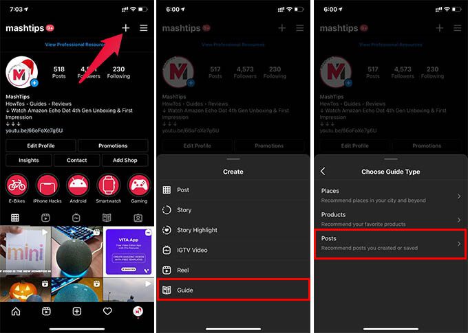 Create-New-Instagram-Guide كيفية تجميع منشوراتك على Instagram باستخدام دليل Instagram