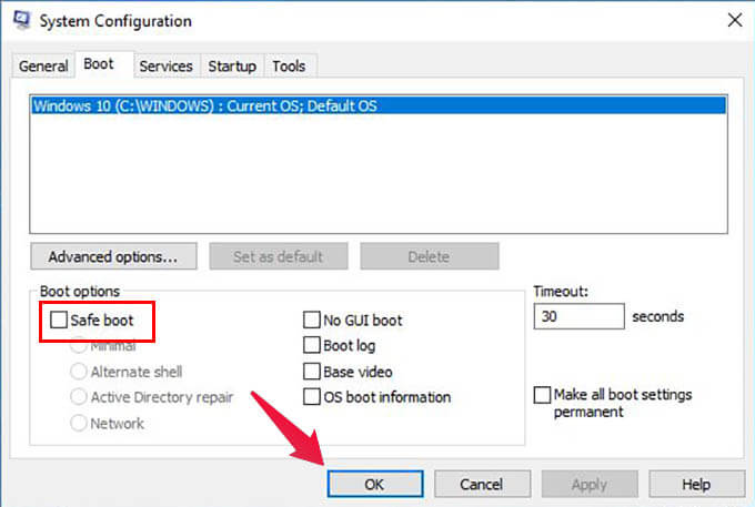 Enable-Safge-Boot-from-Windows-10-System-Configuration كيفية إصلاح خطأ ISDone.dll أو خطأ Unarc.dll على Windows 10
