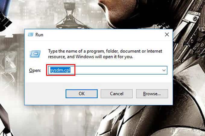 Enter-sysdm.cpl-in-Windows-Run-Command كيفية إصلاح خطأ ISDone.dll أو خطأ Unarc.dll على Windows 10