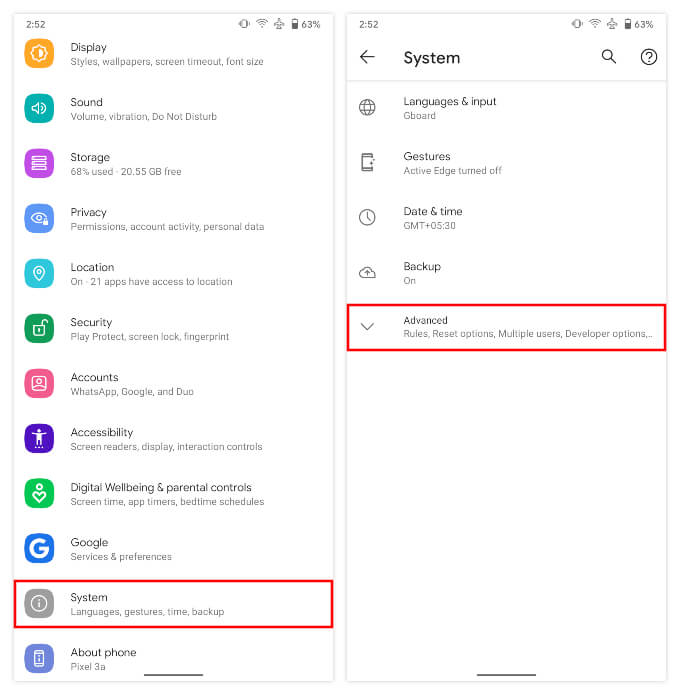 Pixel-System-Settings كيفية إعادة ضبط إعدادات الشبكة على Google Pixel