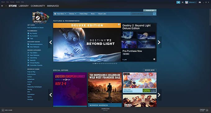 Steam-User-Interface Origin مقابل  Steam مقابل Epic: اختيار أفضل مشغل للألعاب على الكمبيوتر