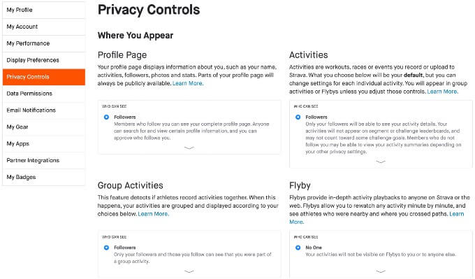 Strava-Privacy-Control-Settings كيفية إخفاء موقع البدء والانتهاء لأنشطة Strava الخاصة بك