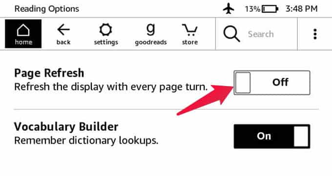 Turn-off-Page-Refresh-In-Kindle كيف تحصل على أقصى استفادة من قارئ Kindle الإلكتروني