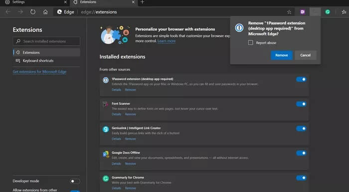 remove-edge-extensions_935adec67b324b146ff212ec4c69054f أفضل 7 طرق لإصلاح عدم استجابة Microsoft Edge على Windows 10