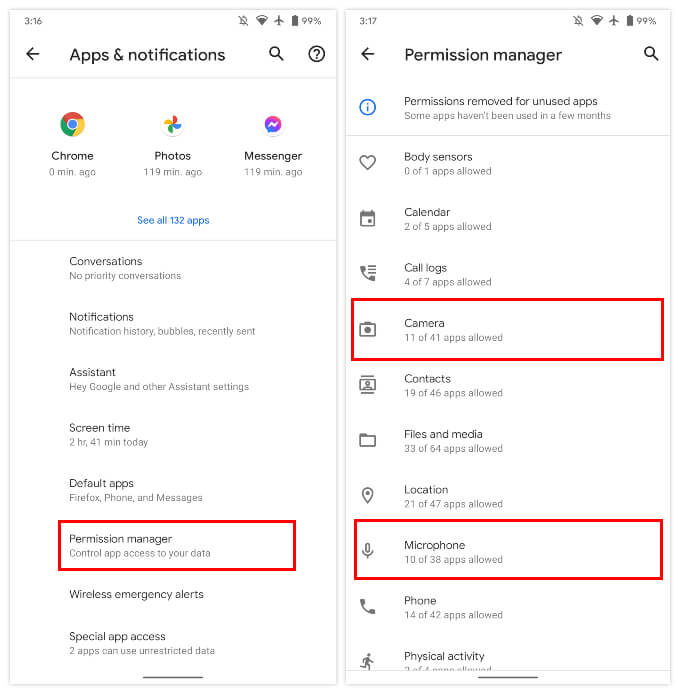 Android-Permission-Manager ابحث عن تطبيقات Android التي يمكنها الوصول إلى الميكروفون والكاميرا والتحكم فيها