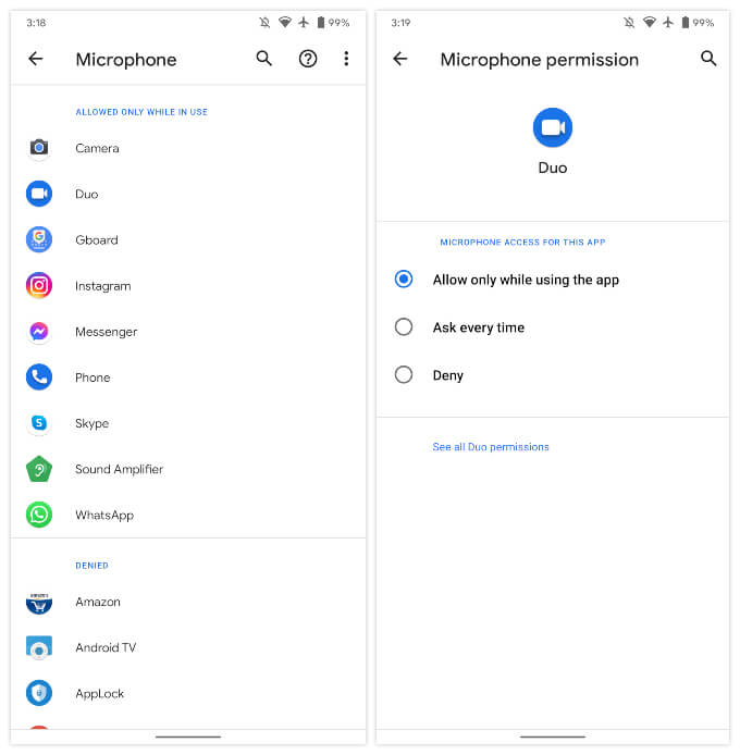 Apps-Accessing-Microphone-Permission ابحث عن تطبيقات Android التي يمكنها الوصول إلى الميكروفون والكاميرا والتحكم فيها