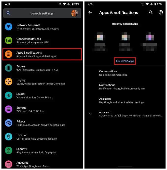 Apps-notifications-Settings-Android كيفية تعطيل OK Google والاستماع دائمًا على Android